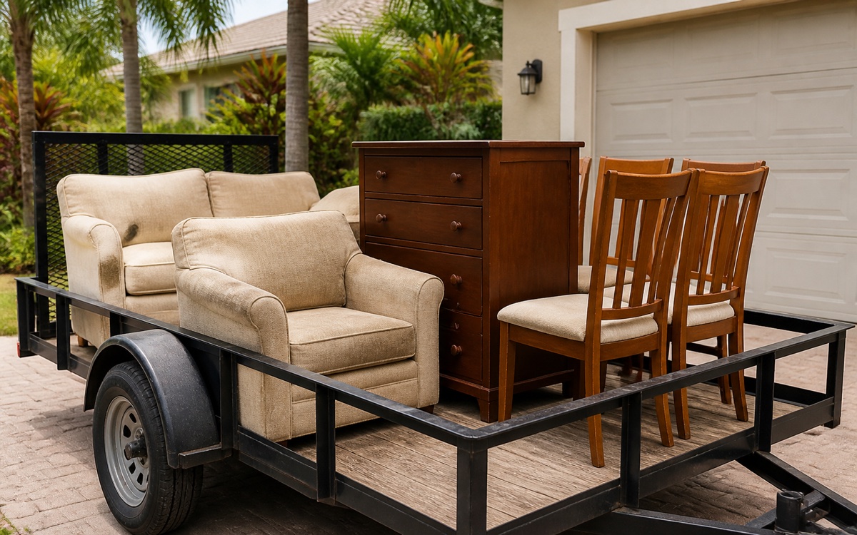 Furniture loaded into an unbranded utility trailer in Tampa