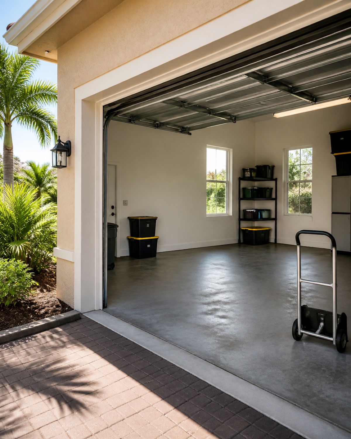 Swept and organized garage after a Tampa junk removal cleanout
